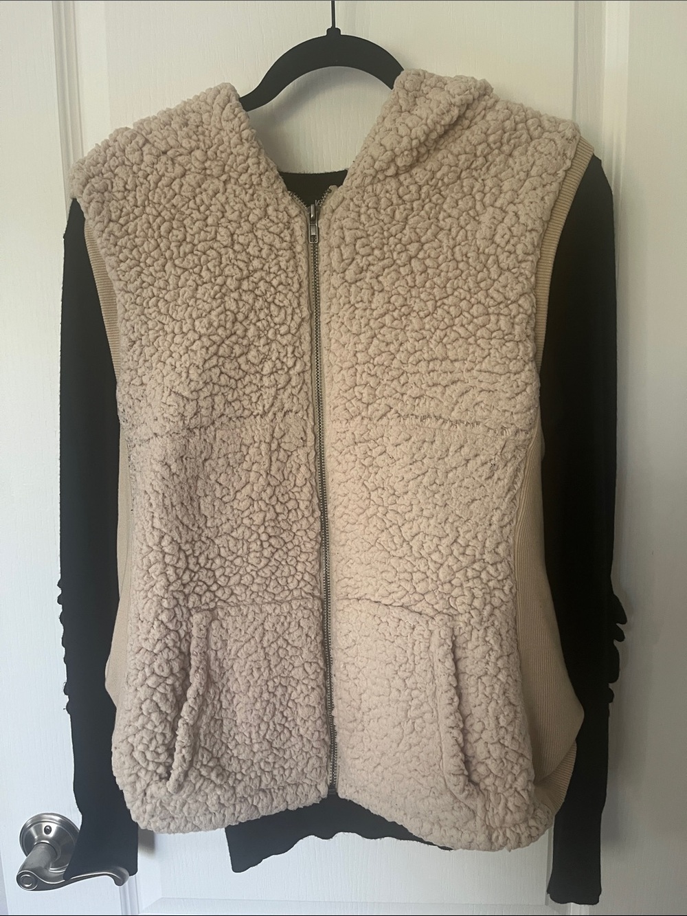 Mystree Cream Faux Shearling Zip Vest